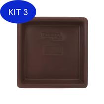 Kit 3 Prato Base Quadrado Para Vaso De Planta Em Polietileno