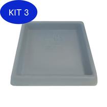 Kit 3 Prato Base Quadrado Vaso De Planta Polietileno 26 Cm