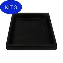 Kit 3 Prato Base Quadrado Vaso Planta Em Polietileno 26 Cm