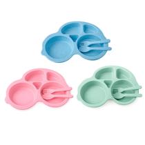 KIT 3 prato infantil talheres 3Uni Educativo Pratinho Plastico divisorias Festa Casa Criança Comida