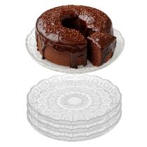 Kit 3 Prato para Bolo Pequeno de Vidro Transparente Bohemia 20,5cm Em Casa Tem