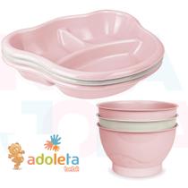 Kit 3 Pratos + 3 Tigelas Infantil Cajovil Rosa