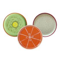 Kit 3 Pratos Cerâmica Frutas Laranja Kiwi Pitaya 22cm Bolo Kit 3 Pratos Cerâmica Frutas Laranja Kiwi Pitaya 22cm Bolo