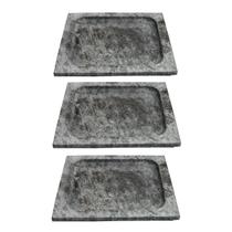 Kit 3 Pratos Quadrado Raso Servir Porção Pedra Sabão G 24x24