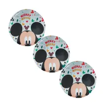 Kit 3 Pratos Raso Infantil Disney Mickey Melamine 20cm