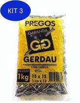 Kit 3 Prego Polido 15X15 Com Cabeça 1Kg Gerdau
