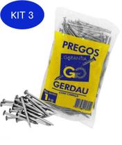 Kit 3 Prego Polido 25X72 Com Cabeça Gerdau 1 Kg