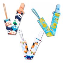 Kit 3 Prendedor De Chupeta Universal Men Carro-Pato-Dinossau Kit 3 Prendedor De Chupeta Universal Men Carro-Pato-Dinossau