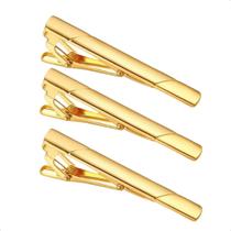 Kit 3 Prendedores De Gravata Masculino Grampo Dourado Brilhante De Alta Qualidade Linha Premium