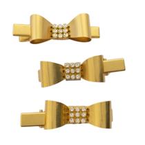Kit 3 Presilhas Laço Dourado metal Strass Brilho Cabelo 5cm