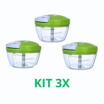 Kit 3 processador de alimentos manual triturador alho