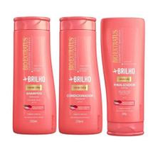 Kit 3 produtos +brilho bio extratus - shampoo e condicionadoor 250ml + finalizador 200g
