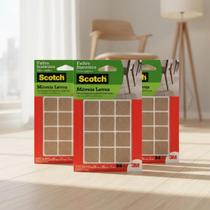 Kit 3 Protetor de Móveis Feltro Adesivo Scotch 3M Quadrado 25mm - 36 Unidades Total - Anti-Risco e Silencioso para Cadeiras e Sofás