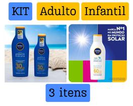 Kit 3 Protetor Solar Nivea adulto e infantil 30FPS 200ML + Adulto 30FPS 100ML + Infantil 60FPS 100ML