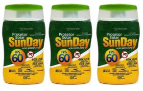 Kit 3 Protetor Solar SunDay Fator 60 Ação Repelente 120ml