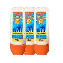 Kit 3 Protetores Solar Happy Sol FPS 70 120ml Atacado Kit 3 Protetores Solar Happy Sol FPS 70 120ml Atacado