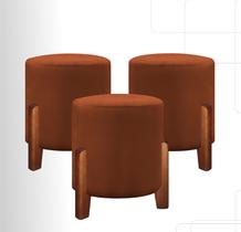 Kit 3 Puff Banqueta Decorativo pés Madeira Sala Quarto Escritório Tecido Veludo Kit 3 Puff Banqueta Decorativo pés Madeira Sala Quarto Escritório Tecido Veludo