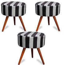 Kit 3 Puff Cama Inbox Hamburgo Redondo com Pés em Madeira Maciça Tecido Suede