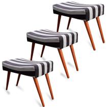 Kit 3 Puff Cama inBox Hamburgo Retangular com Pés em Madeira Maciça Tecido Suede