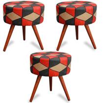 Kit 3 Puff Cama Inbox Kingston Redondo com Pés em Madeira Maciça Tecido Suede Kit 3 Puff Cama Inbox Kingston Redondo com Pés em Madeira Maciça Tecido Suede