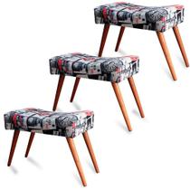 Kit 3 Puff Cama inBox Londres Retangular com Pés em Madeira Maciça Tecido Suede