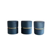Kit 3 Puff Cinta para quarto ou sala de estar redondo moderno - Azul Suede