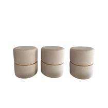 Kit 3 Puff Cinta para quarto ou sala de estar redondo moderno - Bege Linho