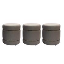 Kit 3 Puff decorativo com 2 cintas para sala de estar, quarto ou escritório - Bege Linho Kit 3 Puff decorativo com 2 cintas para sala de estar, quarto ou escritório - Bege Linho
