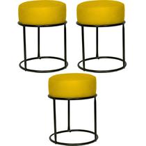 Kit 3 puff decorativos para sala luxe base preta suede amarelo - clique e decore - Clique & Decore