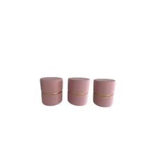 Kit 3 Puff redondo moderno com detalhe cinta para sala de estar ou quarto - Rosa Linho Kit 3 Puff redondo moderno com detalhe cinta para sala de estar ou quarto - Rosa Linho