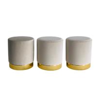 Kit 3 Puff redondo moderno com detalhe no rodapé para quarto ou sala de estar - Palha Suede Kit 3 Puff redondo moderno com detalhe no rodapé para quarto ou sala de estar - Palha Suede