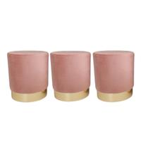 Kit 3 Puff redondo moderno com detalhe no rodapé para quarto ou sala de estar - Rosê Escuro Suede Kit 3 Puff redondo moderno com detalhe no rodapé para quarto ou sala de estar - Rosê Escuro Suede