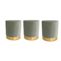 Kit 3 Puff redondo moderno com detalhe no rodapé para quarto ou sala de estar - Verde Água Suede Kit 3 Puff redondo moderno com detalhe no rodapé para quarto ou sala de estar - Verde Água Suede