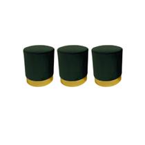 Kit 3 Puff redondo moderno com detalhe no rodapé para quarto ou sala de estar - Verde Escuro Suede Kit 3 Puff redondo moderno com detalhe no rodapé para quarto ou sala de estar - Verde Escuro Suede