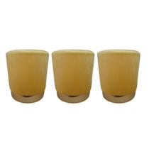 Kit 3 Puff redondo moderno com detalhe no rodapé para sala de estar ou quarto - Amarelo Suede