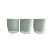 Kit 3 Puff redondo moderno detalhe no rodapé para quarto ou sala de estar - Verde Água Suede Prata