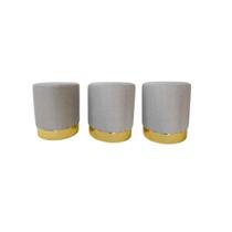 Kit 3 Puff Rodapé para sala de estar ou quarto redondo moderno - Cinza Claro Linho Kit 3 Puff Rodapé para sala de estar ou quarto redondo moderno - Cinza Claro Linho