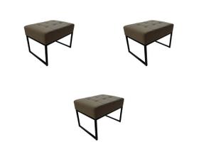 Kit 3 Puffs Base Aluminio Tommy Sued Amarelo - Kimi Design