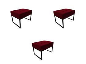 Kit 3 Puffs Base Aluminio Tommy Sued Marrom - Kimi Design