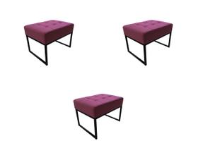 Kit 3 Puffs Base Aluminio Tommy Veludo Capuccino - Kimi Design