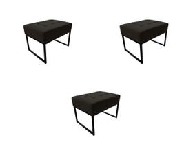 Kit 3 Puffs Base Aluminio Tommy Veludo Rosa - Kimi Design