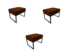 Kit 3 Puffs Base Aluminio Tommy Veludo Verde Musgo - Kimi Design