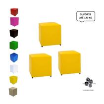 Kit 3 Puffs Cubo Banqueta Quadrado Decorativo Material Sintético