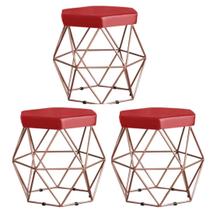 Kit 3 Puffs decorativos aramado Vanessa-material sintético vermelho