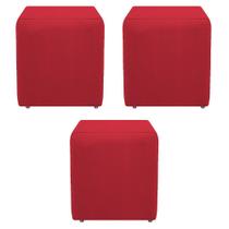 Kit 3 Puffs Decorativos Dado Sala de Estar Recepção Suede Vermelho - DAMAFFÊ MÓVEIS