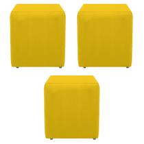 Kit 3 Puffs Decorativos Dado Sala de Estar Recepção Tecido Sintético Amarelo - KDAcanto Móveis