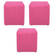 Kit 3 Puffs Decorativos Dado Sala de Estar Recepção Tecido Sintético Pink - KDAcanto Móveis