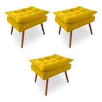Kit 3 Puffs Decorativos Quadrados Opala Pés Palito Tecido Suede Amarelo Kimi Design Kit 3 Puffs Decorativos Quadrados Opala Pés Palito Tecido Suede Amarelo Kimi Design