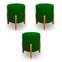 Kit 3 Puffs Decorativos Thor Pés Em Madeira Veludo Verde Kimi Decor Kit 3 Puffs Decorativos Thor Pés Em Madeira Veludo Verde Kimi Decor