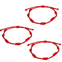 Kit 3 Pulseira 7 Nós Vermelha Kabbalah Proteção Contra Inveja e Energias Negativas